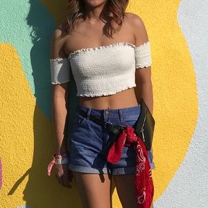 White off the shoulder crop top